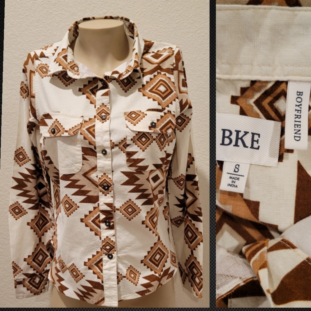 aztec western print cotton boyfriend blouse s